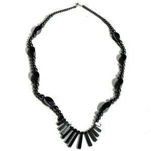 5/$40 Beautiful Gunmetal Beaded Fringe Bib Necklace Hematite Magnetic Healing